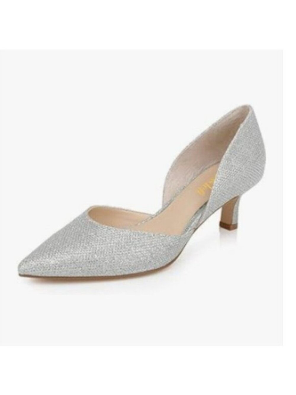 miss left Silver Low Heel Pointed Toe Pumps D'Orsay Kitten Heel Evening Shoes